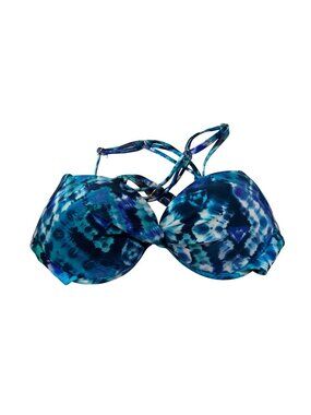 California Waves Bikini Top L Blue Tie-Dye Strappy Padded Adjustable Beach